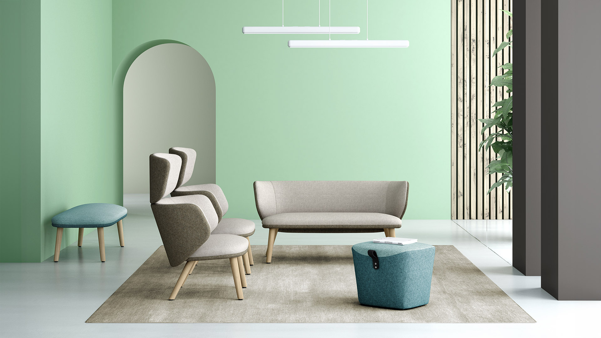 Colourful lounge armchair with high back and wooden legs Alise 4G