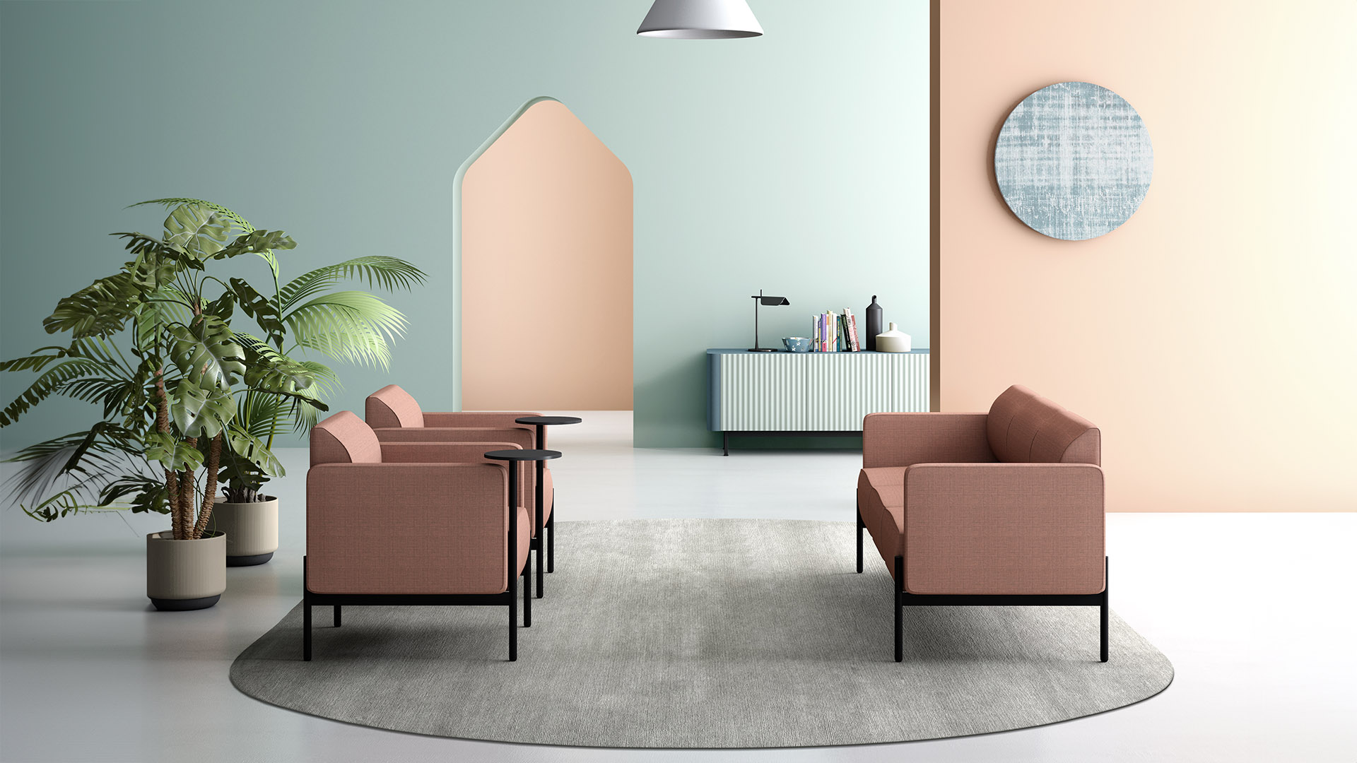 Modern waiting sofa with built-in storage table Lia