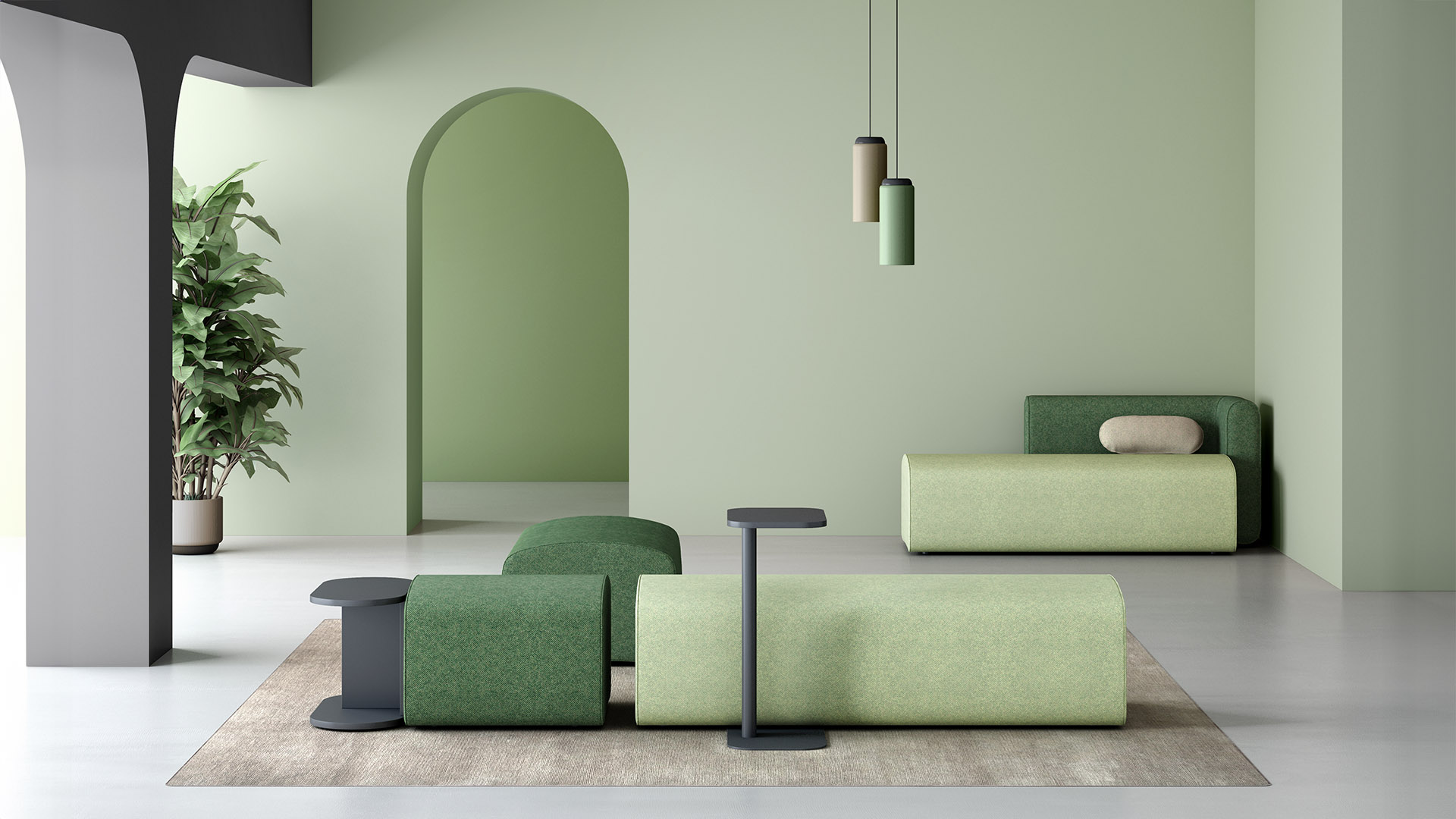 Sofa plus modular pouffes for hall open-space Noa'